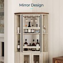 LINSY HOME Corner Bar Cabinet, 68.5" Tall Farmhouse Wine Cabinet With Rotating Liquor Shelves, Home Bar Cabinet With Barn Door & Adjustable Shelves For Dining Room, Living Room, Kitchen, Washed Gray - 水洗灰 - 查看 5