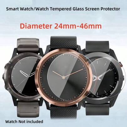 (3 件装) 通用圆形手表屏幕保护膜钢化玻璃，24MM-46mm 圆形手表屏幕保护膜玻璃 9H 硬度 0.3MM 纤薄、防刮、防指纹、无气泡（0.94 英寸-1.81 英寸）生日、家人、朋友的礼物手表盖、手表配件防水防震防摔防摔全盖