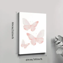 1pc Framed Canvas Poster, Pink Butterfly Preppy Wall Art Canvas Paintings, Ideal Gift For Bedroom Living Room Corridor, Wall Art, Room Decoration - Multicolor - View 9
