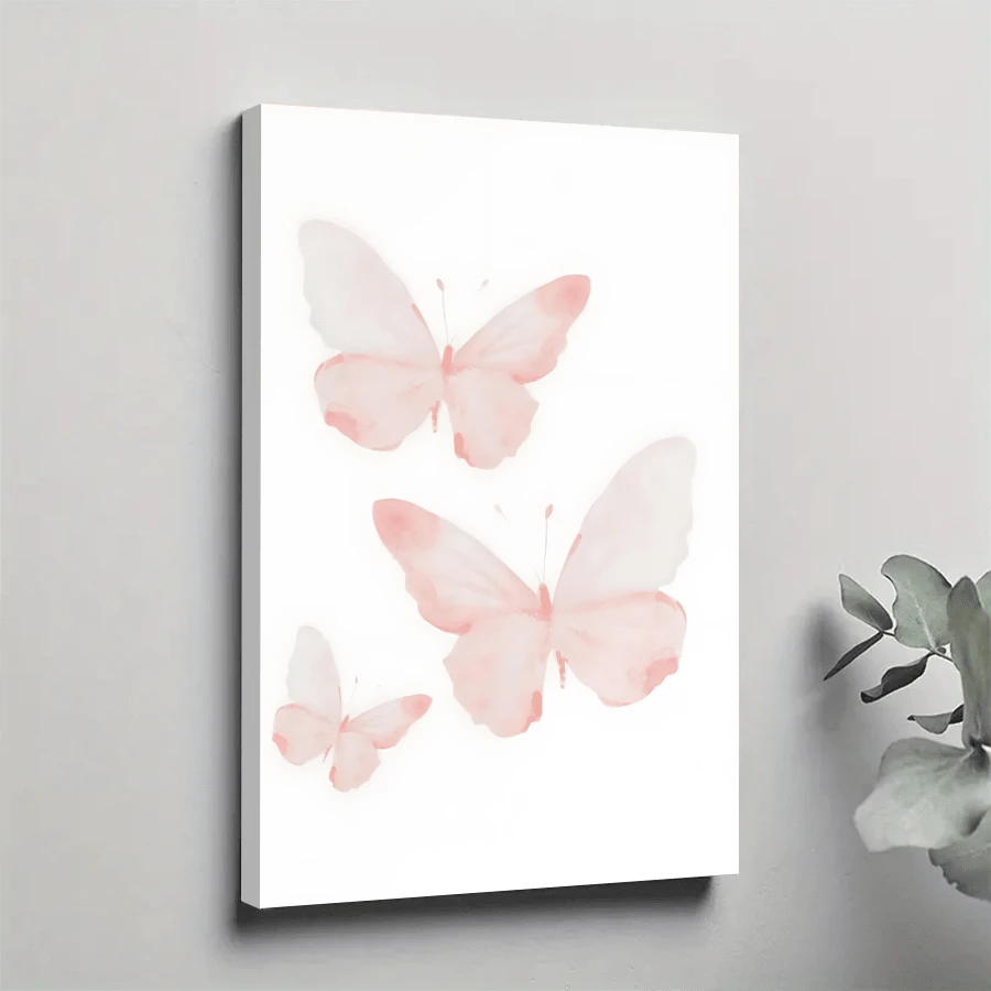 1pc Framed Canvas Poster, Pink Butterfly Preppy Wall Art Canvas Paintings, Ideal Gift For Bedroom Living Room Corridor, Wall Art, Room Decoration - Multicolor - View 1