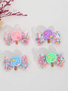 4pcs Sweet Candy Bow Hair Clips For Girls,Glitter Candy And Sequin Hair Bows Clips,Cute Hair Accessories For Girls Gifts(Lollipop Heart Color Random) - Multicolor - View 2