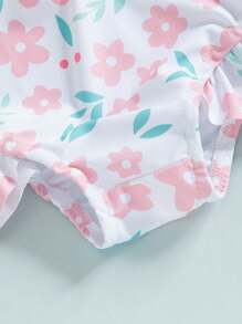 2 Stück Baby Mädchen Badeanzug Rash Guard Einteiler Langarm mit Blumenprint, Baby Volant Badeanzug Schwimmanzug mit Badekappe Set