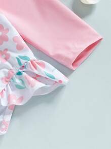 2 Stück Baby Mädchen Badeanzug Rash Guard Einteiler Langarm mit Blumenprint, Baby Volant Badeanzug Schwimmanzug mit Badekappe Set