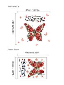 Valentines Day Decorations Vinyl Decal, Valentine Wall Stickers For Room Decoration, 1pc PVC Material Rose Butterfly LOVE Romantic Affection Couple Sticker, Wall Art, Posters, Vintage For Valentine's Day, Wedding - Multicolor - View 12