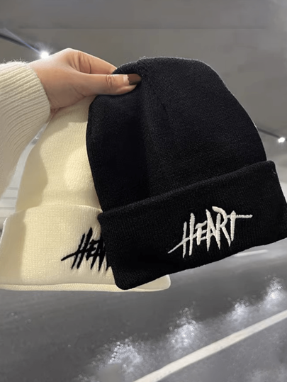 1pc Autumn/Winter Knit Beanie Hat With Embroidered Letter, Unisex Casual Slouchy Hat