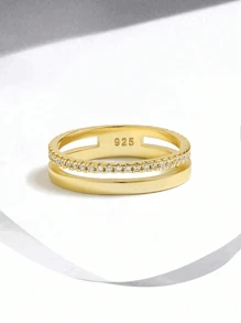 1 Pieza Anillo exquisito de una sola capa de esqueleto de plata esterlina 925 con rhinestones, joyería fina como regalo para mujeres