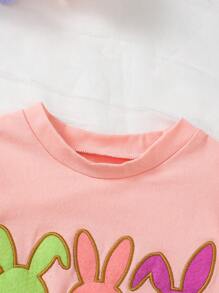 可爱彩色兔子印花橙色婴儿连体衣，萌萌粉色婴儿连体衣，送给宝宝的完美礼物