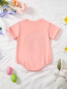 可爱彩色兔子印花橙色婴儿连体衣，萌萌粉色婴儿连体衣，送给宝宝的完美礼物