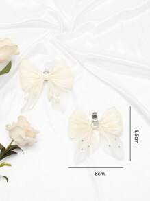 2pcs Luxury Satin & Mesh Faux Pearl Bow Detachable Shoe Clips, Suitable For High Heels, Sandals, Weddings, Graduations, Valentine's Day