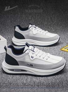 WARRIOR 1 Pair Men's Sports Style Front Lace-Up Mesh Casual Shoes, Non-Slip Soft Bottom Versatile Lightweight Breathable Color Blocking Low-Top Outdoor Sneakers