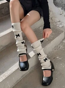 Calentadores de piernas de punto para mujeres, calentadores de piernas blancos estilo ballet con lazo apilado, calentadores de piernas de punto con diseño de elefante, calentadores de piernas de punto amarillo leche sólido, calentadores de piernas de tubo largo aptos para uso diario/al aire libre/citas/fiestas