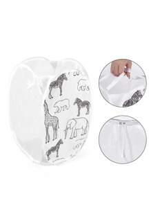 1pc Branco Malha Respirável Cesto de Armazenamento Cesto de Roupas, Girafa Bonito Padrão Animal Bolsa de Armazenamento Dobrável para Roupas de Bebê Brinquedos, Pop Up Cesto de Roupas Amor Dia dos Namorados