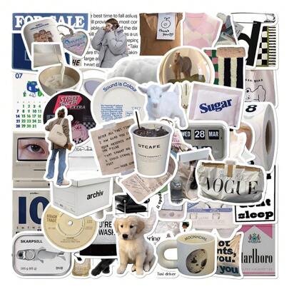 57PCS Vintage Ins Simple Cute Stickers For Laptop Fridge Phone Scrapbook Helmet Decal,School Supplies,Back To School