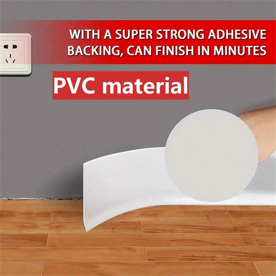 1 pieza Zócalo autoadhesivo de PVC de 8 cm de ancho y 100/200/300 cm de largo, moldura decorativa flexible y resistente al agua para renovación del hogar - Blanco, pegatinas, vinilos decorativos para el hogar, artículos de decoración de primavera para refrescar tu hogar, pegatinas de decoración de festivales, regalos de cumpleaños y graduación