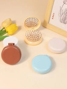 1pc Foldable Mini Hair Brush, Small/Medium/Large Size, Detachable Makeup Mirror - 1pcs - View 3