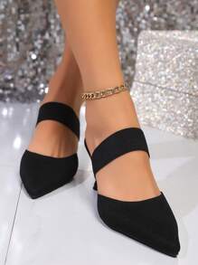 Women's Minimalist Stylish Black High Heels, Closed Toe Backless Design, Knitted Mules, Pointed Toe Stilettos, Kitten Heel Ladies High Heel Sandals, Suitable For Daily Commute, Work, And Parties