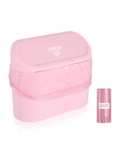 1pc lata de lixo de carro com tampa lateral para pendurar lixo, inclui sacos de lixo, lata de lixo de carro fofa e prática e forros