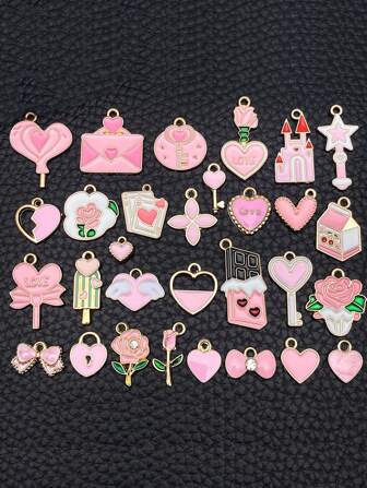 5/10/30pcs Pink Valentine's Day Heart Shaped Keychain Pendant DIY Bracelet Necklace Jewelry Accessories