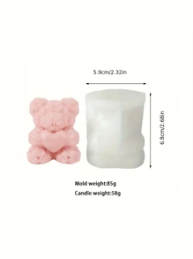 1 件心形熊玫瑰设计蜡烛制作模具，非常适合 DIY 石膏和树脂工艺品制作，情人节礼物 - 白色 - 查看 7