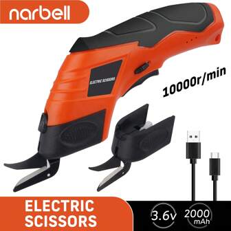 Narbell Tijeras eléctricas inalámbricas, tijeras para alfombras/tela con cuchillas reemplazables, herramientas de corte recargables y potentes para tela, cartón, alfombras y, etc.