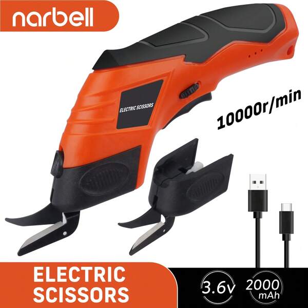 Narbell Tijeras eléctricas inalámbricas, tijeras para alfombras/tela con cuchillas reemplazables, herramientas de corte recargables y potentes para tela, cartón, alfombras y, etc.