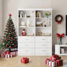 71" Tall Bookcases With 3 Large Drawers, 3 Tier Wooden Storage Bookshelf For Living Room Home Office, White - trắng - Xem 3