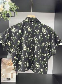 ELLIE Casual Striped Print Loose Cropped Shirt - 蒙特內哥羅 - 查看 4