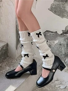 Calentadores de piernas de punto para mujeres, calentadores de piernas blancos estilo ballet con lazo apilado, calentadores de piernas de punto con diseño de elefante, calentadores de piernas de punto amarillo leche sólido, calentadores de piernas de tubo largo aptos para uso diario/al aire libre/citas/fiestas