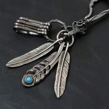 1pc New Fashion Antique Silver Keychain Feather Ghost Head Buckle Creative Waist Hanging Jewelry Summer, School
