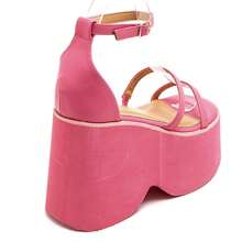 Platform Sandals With Intertwined Straps And Ankle Strap - Hot Pink - View 6