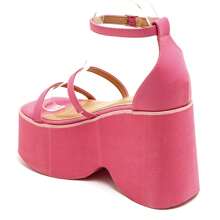 Platform Sandals With Intertwined Straps And Ankle Strap - Hot Pink - View 5