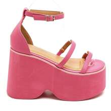Platform Sandals With Intertwined Straps And Ankle Strap - Hot Pink - View 4