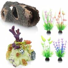 鱼缸装饰摆件，树脂空心树干，珊瑚礁仿真装饰与植物，鱼缸背景 3D 鱼缸，水族箱装饰鱼缸