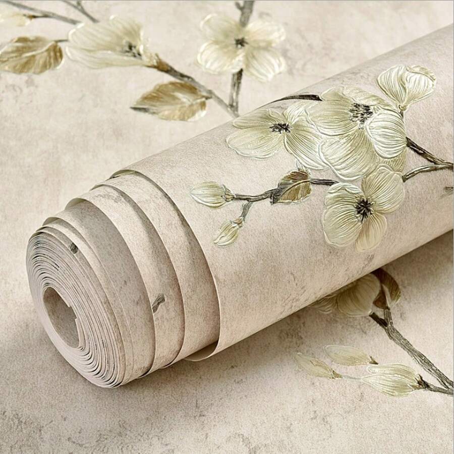 Flower Tree Country Pastoral 3D Retro Vintage Style Bedroom Living Room TV Background  Cafe Hotel 1.7ft * 31.16ft Non-Woven Non-Pasted Wallpaper
