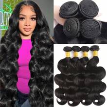 Body Wave Human Hair Bundles With Frontal Bundles 100% Unprocessed Brazilian Virgin Hair Weave Body Wave 4 Bundles With 13x4 Lace Frontal Closure Human Hair Natural Black - Natural & Black - View 5