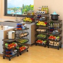 Metal Wire Baskets With Wheels, Kitchen Organiser, 6 Tier Stackable Storage Containers, Fruit And Vegetable Trolley, Dish Rack For Bathroom, Garage And Pantry - 6 Tiers - View 6