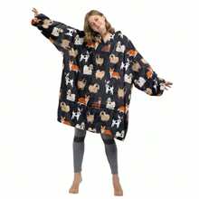 Áo hoodie mặc được cho nam nữ - Áo nỉ nỉ cỡ lớn - Có túi lớn và tay áo - Chăn ấm áp làm quà tặng sinh nhật cho người lớn Mèo - Nhiều màu - Xem 5