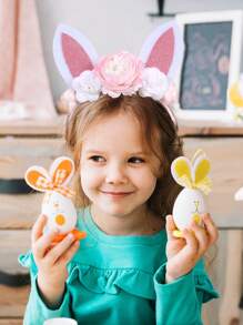 1pc Easter Bunny Ears Headband For Girls,Fabric Flowers Headband For Kids,Cute Hair Accessories For Kids Personalized Easter Gifts