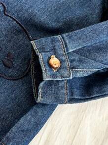 Top jeans para menina com bordado de orelha de urso 3D, primavera outono