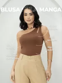 Women's Basic One Shoulder Sleeveless Blouse - Marrón - Ver 3