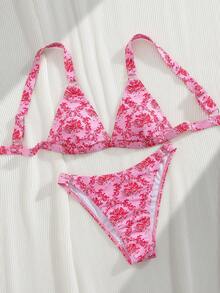 全新花卉印花时尚性感女士 2 件套比基尼泳装套装，夏季海滩度假