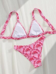 全新花卉印花时尚性感女士 2 件套比基尼泳装套装，夏季海滩度假