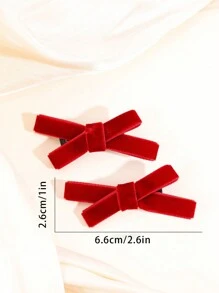 2入組酒紅色高級絲絨女童髮箍,具有全襯內裡的蝴蝶結髮夾,冬季可愛蝴蝶結髮夾,兒童寶寶髮飾 - 酒紅色 - 查看 5