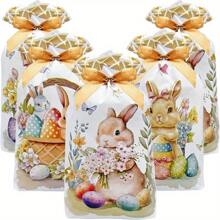 10PCS Easter Drawstring Candy Bag Easter Treats Bags 6''X9'' Plastic Easter Gift Bags For Classroom Party Favor Goodie Bags
