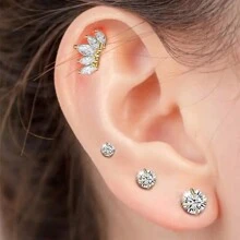 SENLANSP 3pcs Unique 18K Gold Plated Cubic Zirconia Stainless Steel Earrings Set, Perfect For Daily And Party Wear