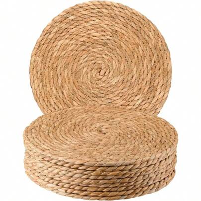 4/6 Pcs Bohemian Style Round Woven Placemats - 12 Inches Natural Linen, Handcrafted Rattan Design, Suitable For Dining And Home Decor - Perfect For Weddings, Valentine's Day, Christmas And Parties