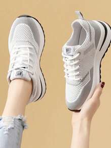 Tenis Damas Blancos,Mujeres de Malla Transpirable Zapatos Casuales de Tenis, Zapatos de Senderismo de las Mujeres, Las Cuñas de las Mujeres, Zapatos de Lentejuelas de las Mujeres, Moda Deportiva Zapatos de las Niñas - Gris Claro - Ver 5