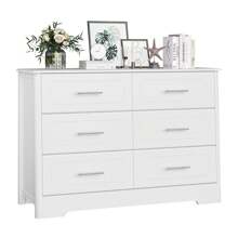 Double Dresser With 6 Drawer, White Horizontal Dresser Chest For Bedroom Room - White - View 3