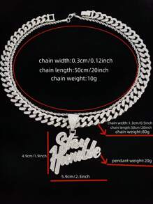 1pc Fashionable "Stay Humble" Letter Shaped Pendant Necklace, Unisex Hip Hop Vintage Necklace, Suitable For Party Or Daily Wear, 2 Chain Styles Available - Silver - View 3