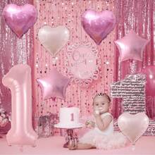 6 piezas Globos gigantes con forma de número de caramelo con corazones blancos de helio con café y crema para decoración de fiesta de cumpleaños o aniversario - Rosa - Ver 6